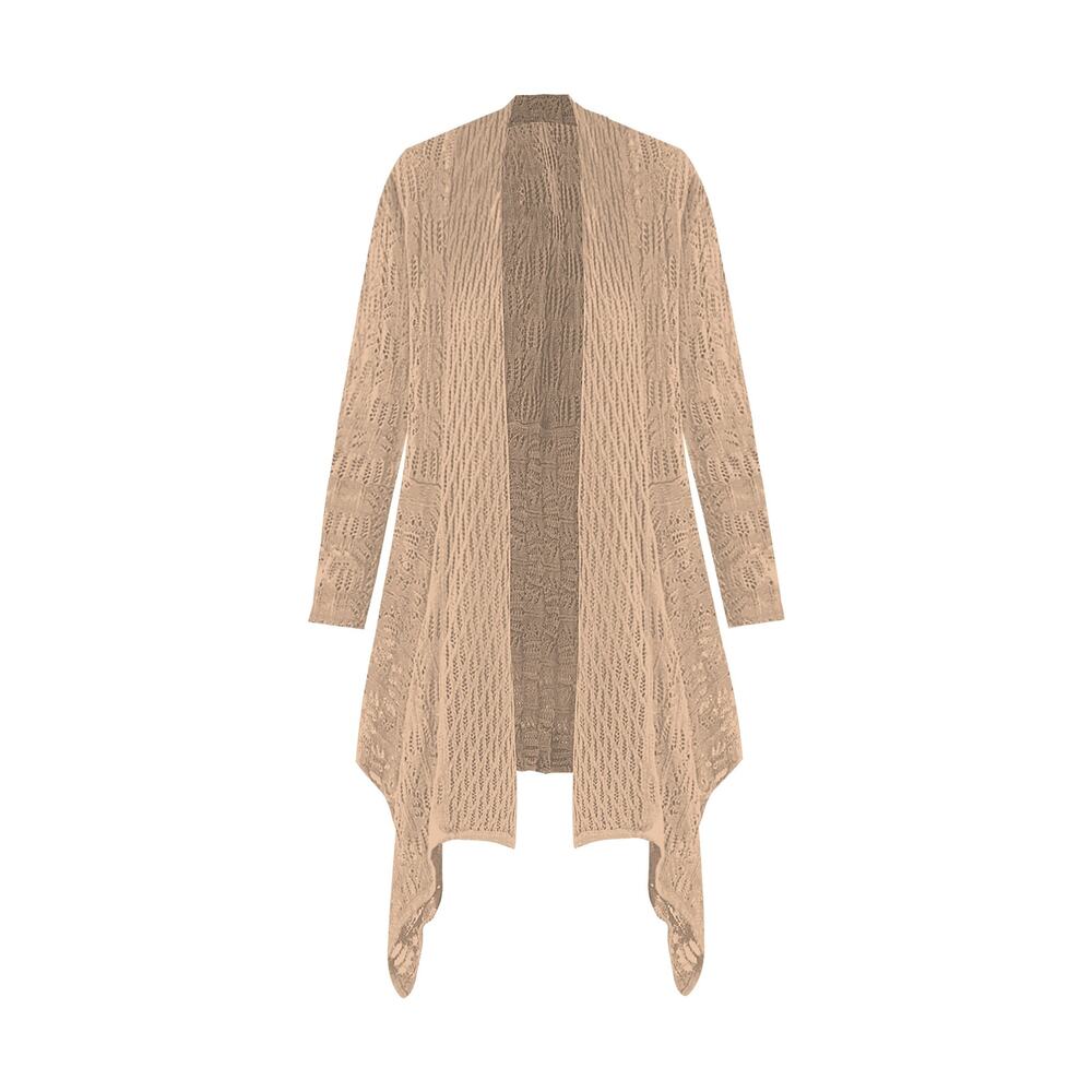 Woman Within Open-Front Pointelle Cardigan – Neutral Beige – Size 30‎ Plus